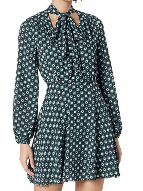 Ted Baker London Dresses & Skirts - Ted Baker London Emerald Green Floral Tie-Neck A-Line Dress